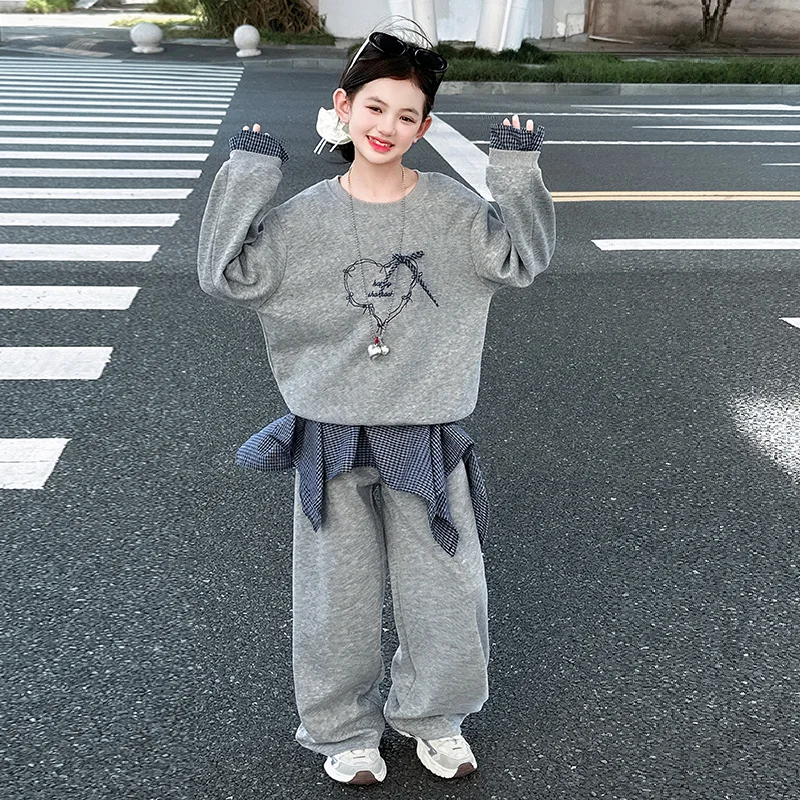 الفتيات البلوز الملابس مجموعة أزياء الأطفال عارضة أعلى + السراويل قطعتين مجموعة المراهقين الرياضة البدلة حجم 120-170 سنتيمتر