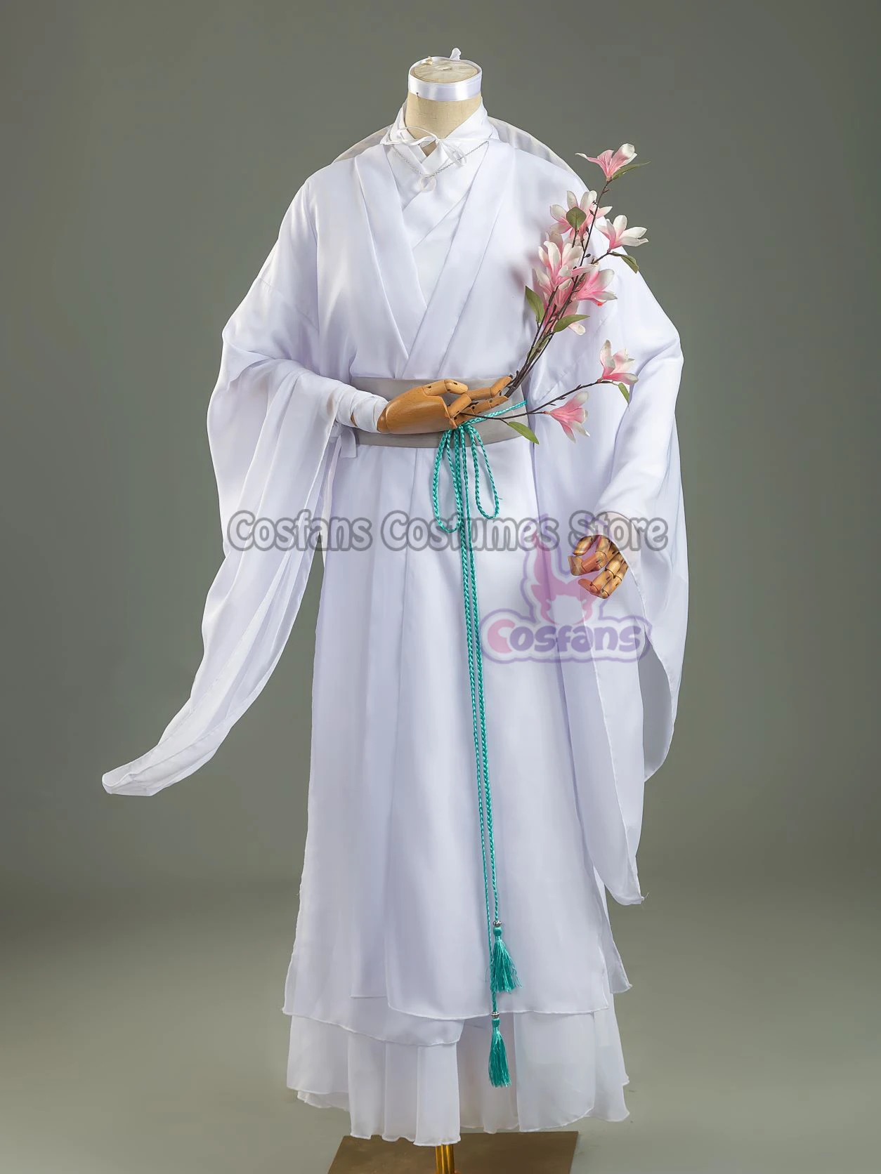 Xie Lian Cosplay Costume Tian Guan Ci Fu Cosplay Xielian wigs Bamboo Hat Prop White Han Fu Anime Outfit Unisex Costumes Shoes