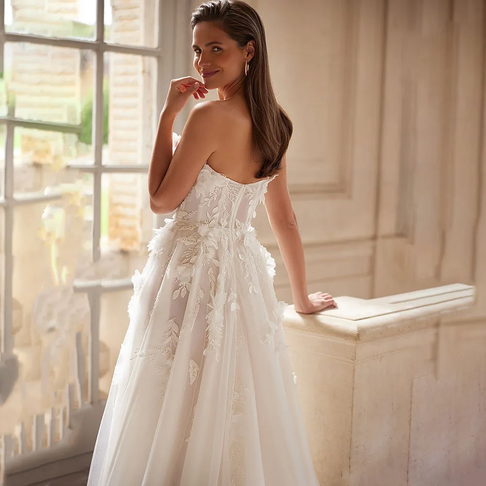 ZIBUYU bretelles chérie 3D Floral brodé Tulle robes de mariée 2025 sans manches cathédrale Train robes de mariée personnalisées