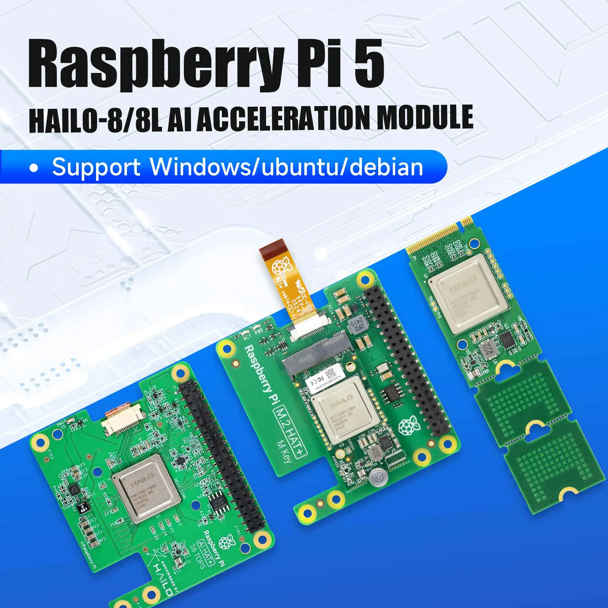 Raspberry Pi 5 AI Kit Hailo-8 e Hailo-8L Módulo Acelerador 13Tops/26Tops com PCIe para Placa M.2