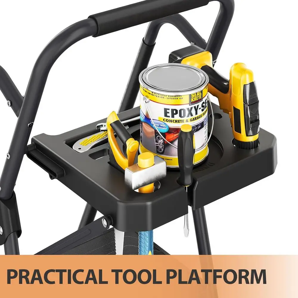 Sturdy Steel Step Stool with Anti-Slip Wide Pedals, Handrail, Sae-Lock Design, Portable Ladder or Multi-pose, Home, Kitchen (5 S