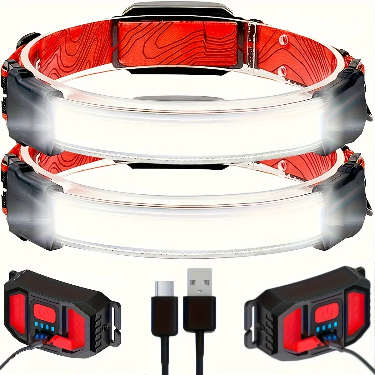 

1/2 PCS Super Bright Adjustable Headlight LED+COB USB Rechargeable Headlamp Outdoor Lighting Head Lamp Waterproof Head Light