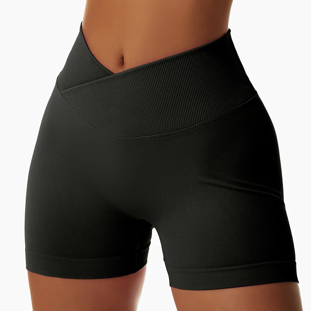 Fitness Running Crossover Biker Shorts for Women Sport Scrunch Butt V Cross Workout Gym Shorts High Waisted Running Yoga Shorts