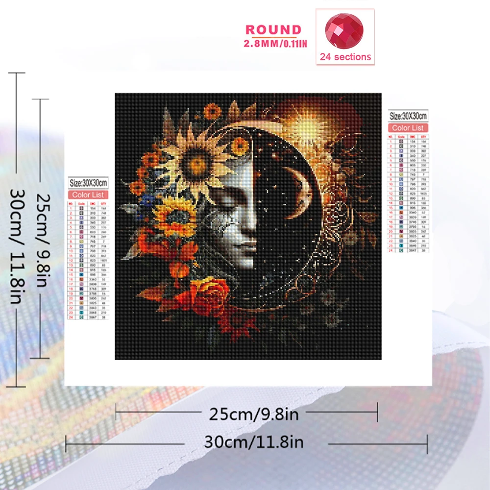 Momoart Full Square Round Diamond Painting Woman Flower Moon Cross Stitch Set DIY Diamond Mosaic Abstract Landscape Handicraft
