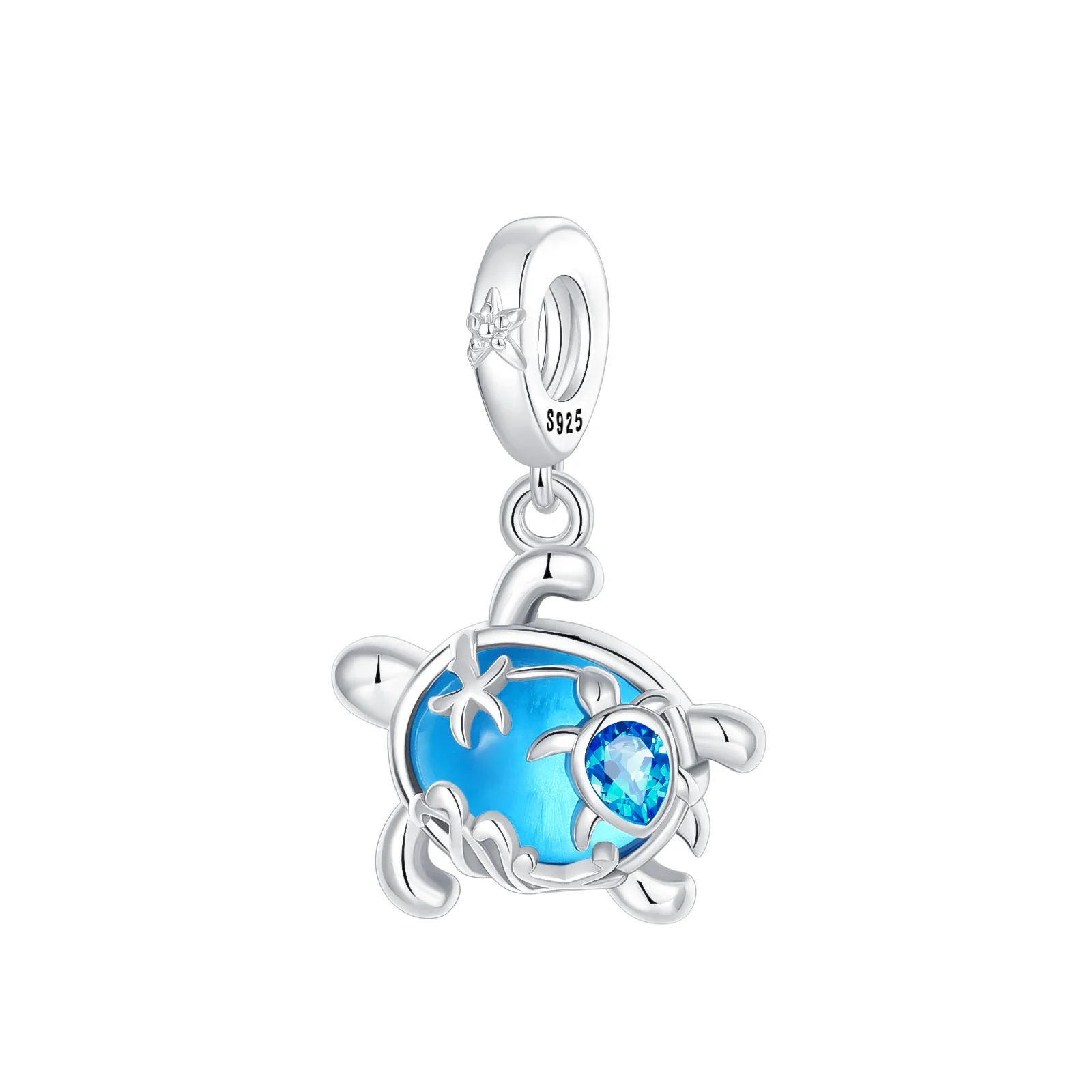 Blue Zircon Inlay Sea Turtle Starfish Charms Bead Original 925 Sterling Silver Pendants Fit Bracelet Jewelry Gift Marking