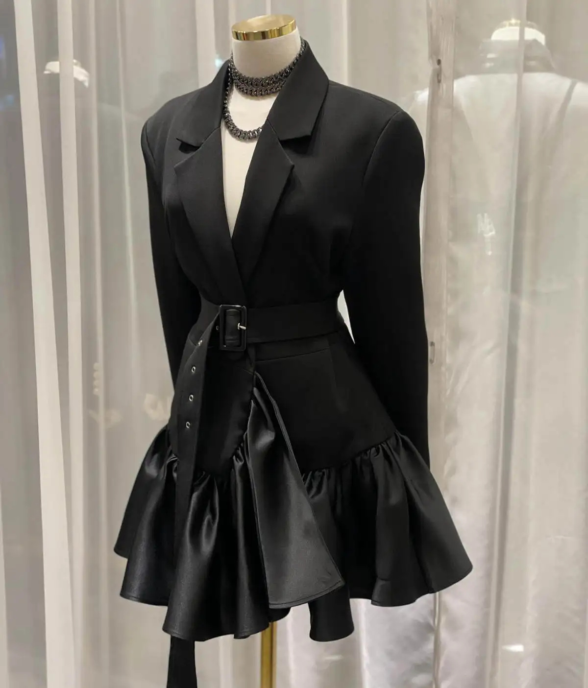 Robe blazer noire pour femmes avec ceinture, olympiques pour femmes, veste sur mesure, tenue de Rhet de fête d'anniversaire