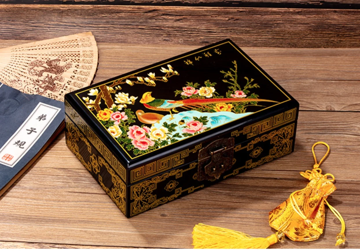 

Jewelry storage box classical totally hand-made Pingyao Tang Dou Lacquerware Intangible Heritage