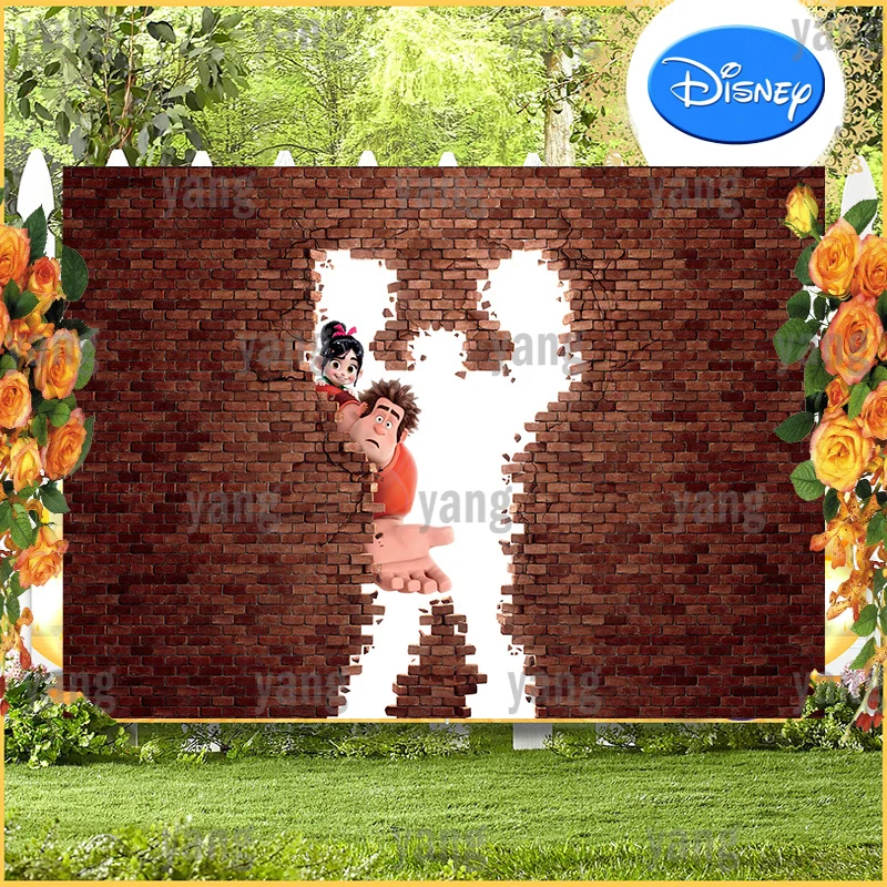 Disney Newborn Baby Shower Props Photography Backdrop Wreck-It Ralph Cartoon Brave Newborn Kids Birthday Party Red Background