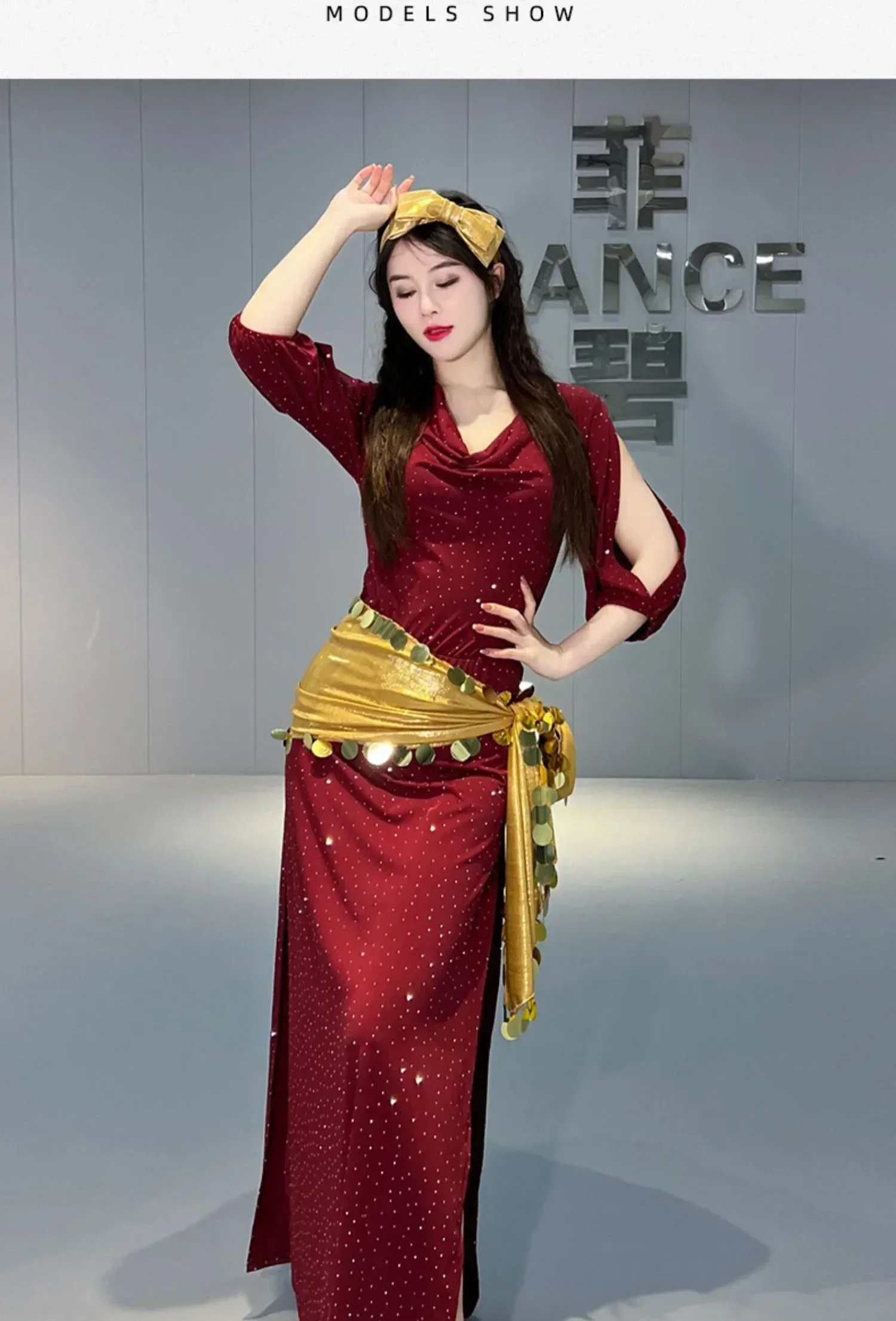 زي الرقص الشرقي الجديد بلدي رداء شعبي ممارسة زي ثلاث قطع زي أداء الترتر #2