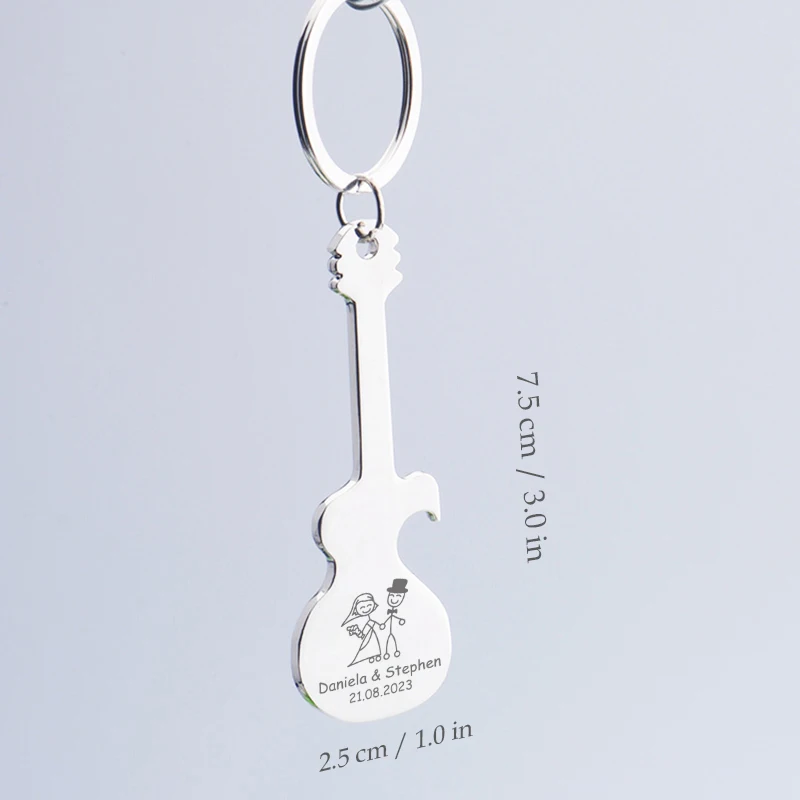 Wedding Gifts for Guests Wedding Souvenirs Custom Party Favors Personalized Silver Keychains Guitar Shaped Bottle Openers