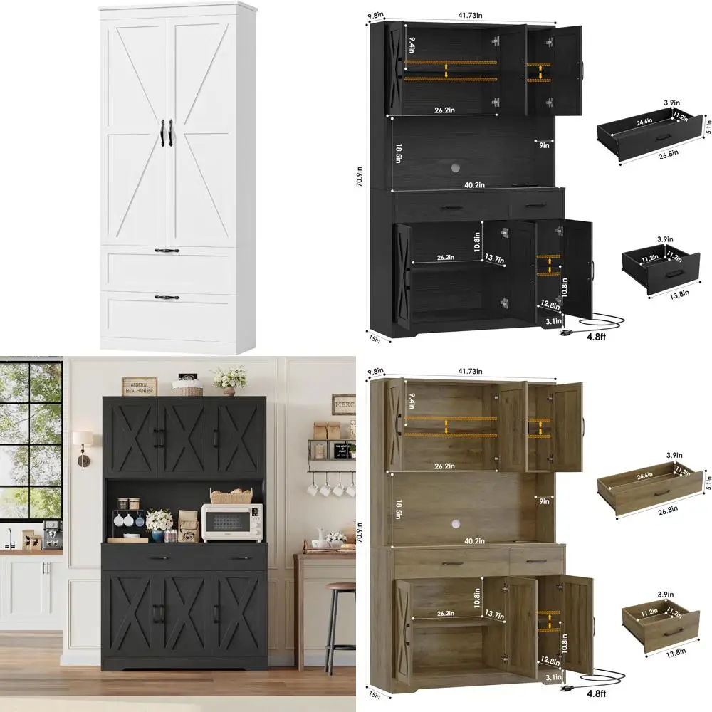 خزانة مطبخ طويلة حديثة للمزرعة مع أبواب وأدراج وأرفف قابلة للتعديل