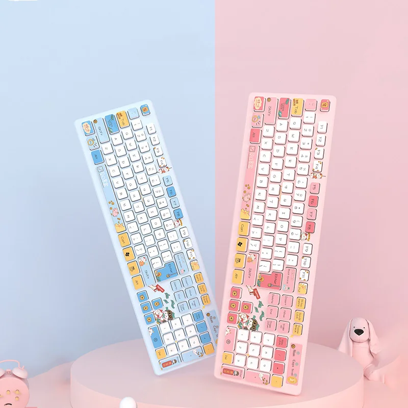 

Cute Wireless Gaming Keyboard 104 Key Colorful Cartoon Silent Pink Wired Keyboard For Laptop PC Computer Desktop Gamer Girl Gift