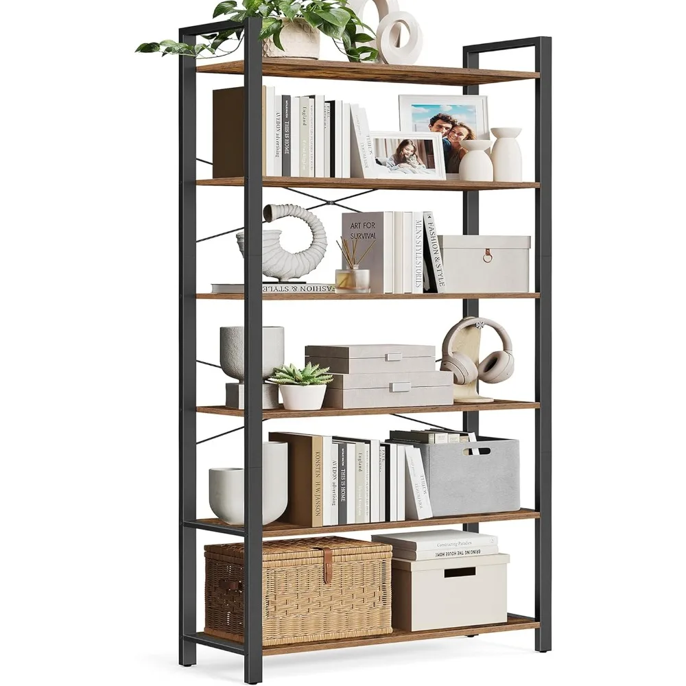 

6-Tier Bookshelf, Bookcase with Steel Frame, Book Shelf for Living Room, Home Office, Study, 11.8 x 31.5 x 73.2 Inches,