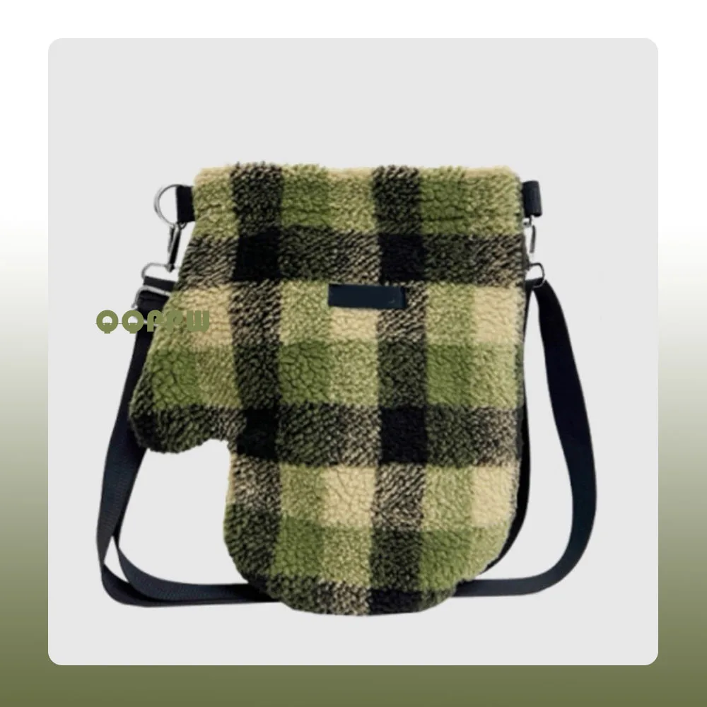 

Plaid glove shape bag autumn and winter new shoulder crossbody lamb fluffy women's bag