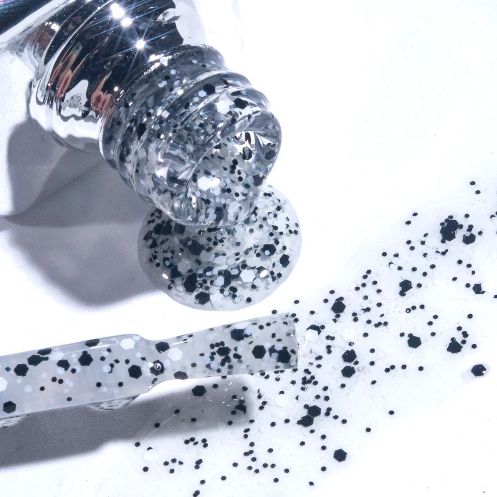 KODIES GEL Confetti Glitter Top Coat UV Gel Nail Polish 15ML Semi Permanent Black White Sequins Nail Art Decorations Gel Finish