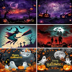 Bonvvie Halloween Photography Backdrop Spooky Moon Night Pumpkin Lantern Horror Party Decoration Background Photo Studio Props