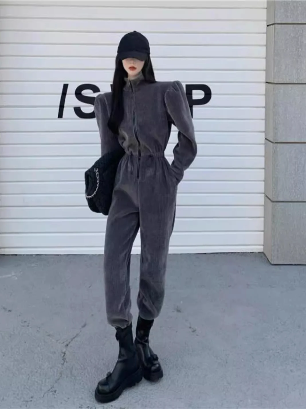 패셔너블한 테니드 페이스 라이닝 코듀로이 캐주얼 스포츠웨어 세트 여성용 가을 겨울 로우 웨이스트 롱 팬츠 다이아몬드 장식...