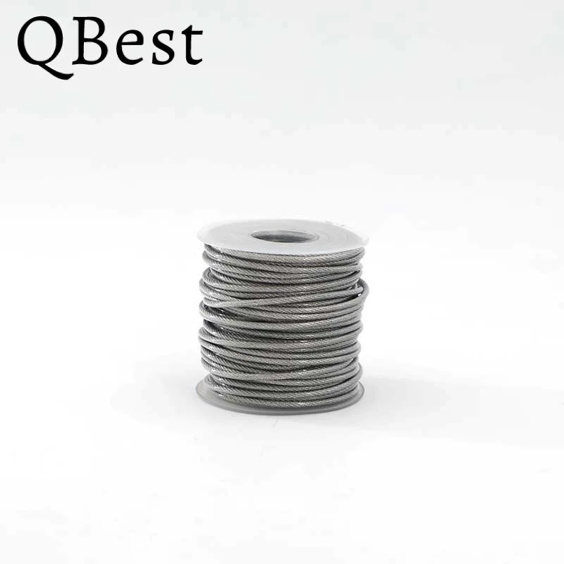 QBest 50M 0.8/1.5/2/2.5/3/4mm 7x7 PVC Coated Flexible steel wire Rope Soft Cable Transparent 304 Stainless Steel Clothesline