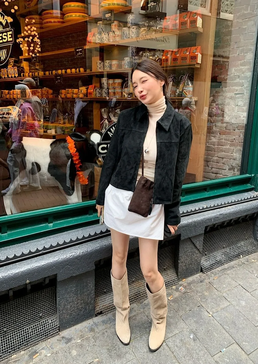 Koreanischer Chic 2026 Herbst Neuer Stil Stehkragen Kunstleder-Samt-Jacke mit Reißverschluss Coole Kurze Mantel-Oberteile für Damen – Detail 14
