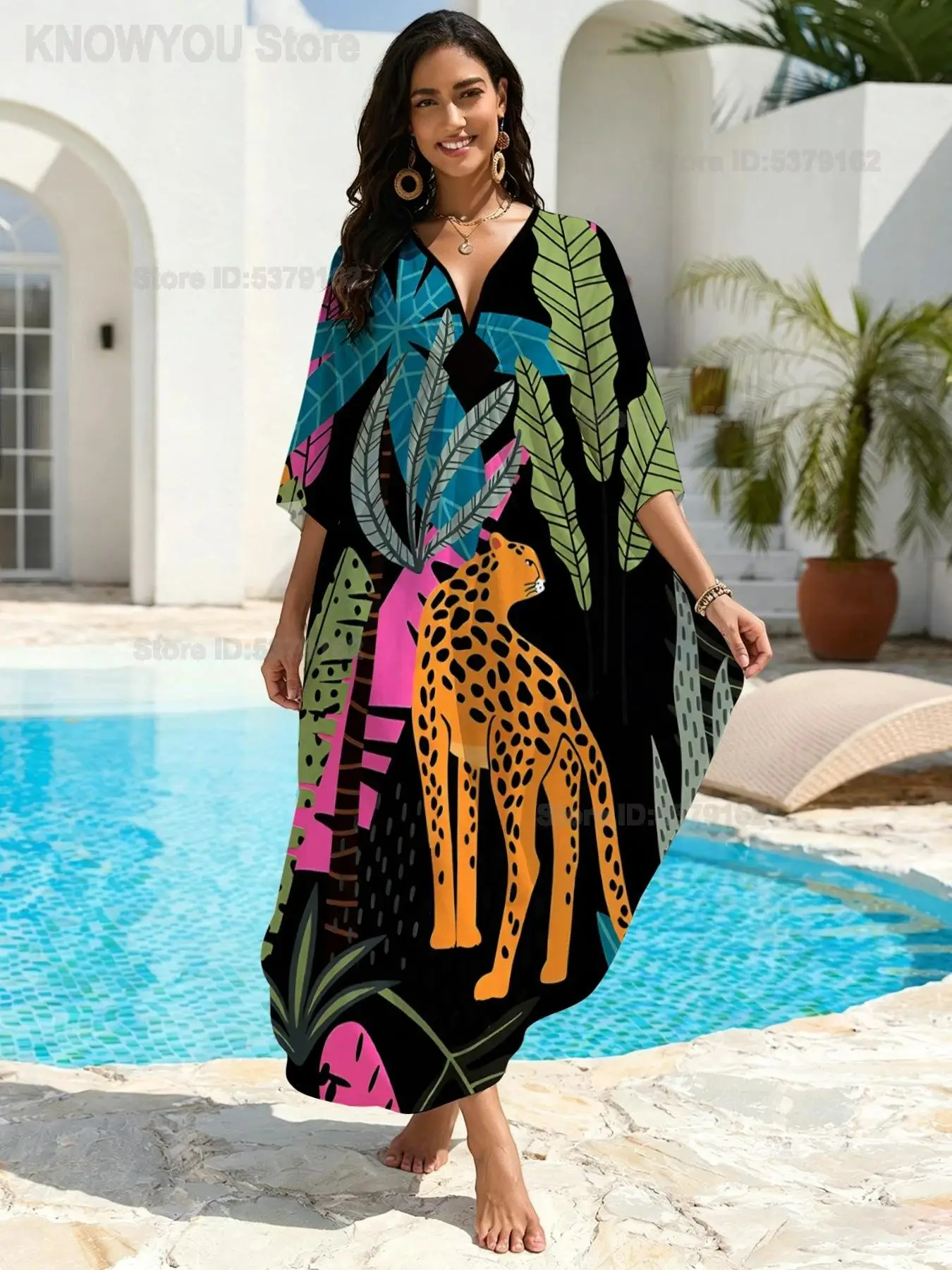 Women New Boho Vacation Long Dress Beach Cover Up Bikini Outer Wrap Loose Swimwear Cover for Seaside Holiday Beachwear Outfit