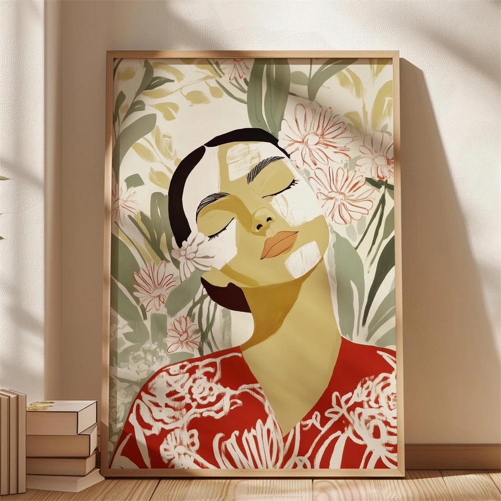 Floral Woman Portrait Prints Modern Botanical Wall Art Feminine Poster Floral Woman Portrait Canvas Painting Botanical Art Decor
