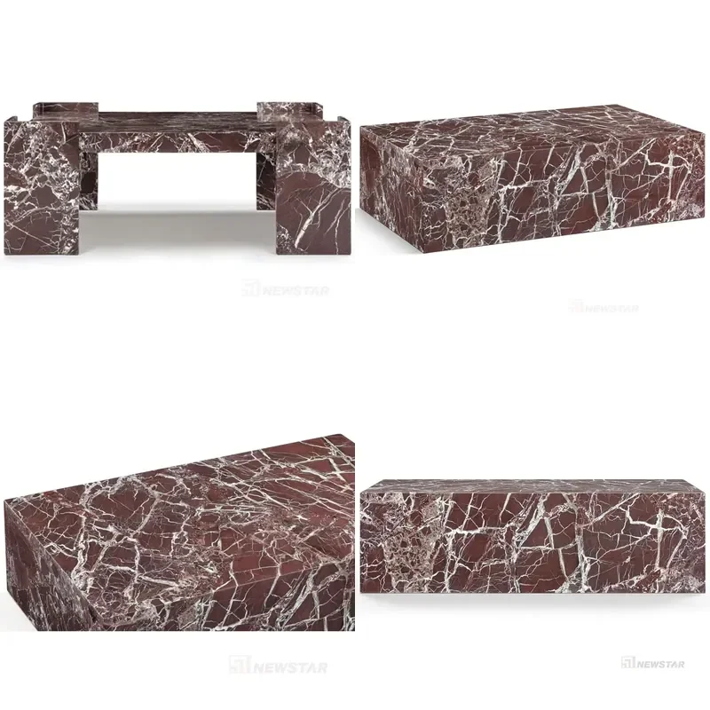 New Arrival Modern Style Home Furniture Decoration Red Marble Custom Coffee Table Marble TV Set Table