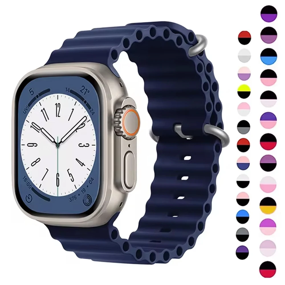 Ocean Band for Apple watch Ultra 2 49mm 45mm 46mm 42mm 44mm 40mm 41mm Silicone sport bracelet correa series 10 9 7 8 6 SE strap