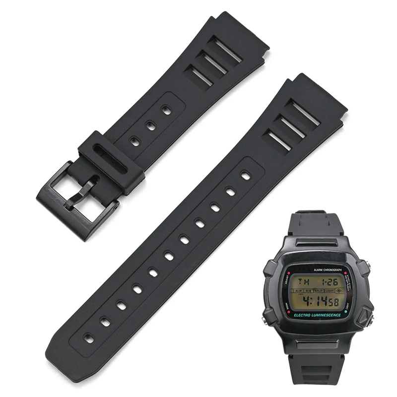 สายนาฬิกาสําหรับ W-740 เรซินนุ่ม TPU สีดํา Watchband Pin Buckle สายรัดข้อมือสายกันน้ํา