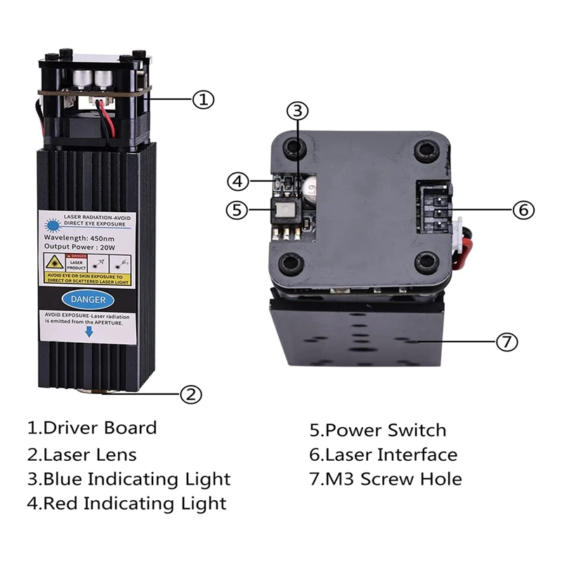 20W Laser-Module Kit 5.5W Optical Power 12V 450Nm Laser-Head Engraving Tool Metal For 4540 CNC Router Machine