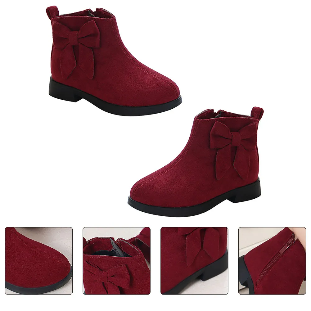 

1Pair Girls Short Boots Bow Knot Ankle Boots for Toddlers Kids Autumn Winter Fashion Casual School Outdoor Play Comfortable Slip