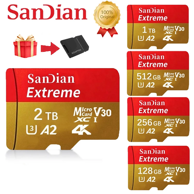 Оригинальная карта памяти SD 2 ТБ 1 ТБ 256 ГБ 128 ГБ 64 ГБ TF Micro SD Card Class 10 UHS-1 Flash Card Memory Microsd для Samrtphone PC