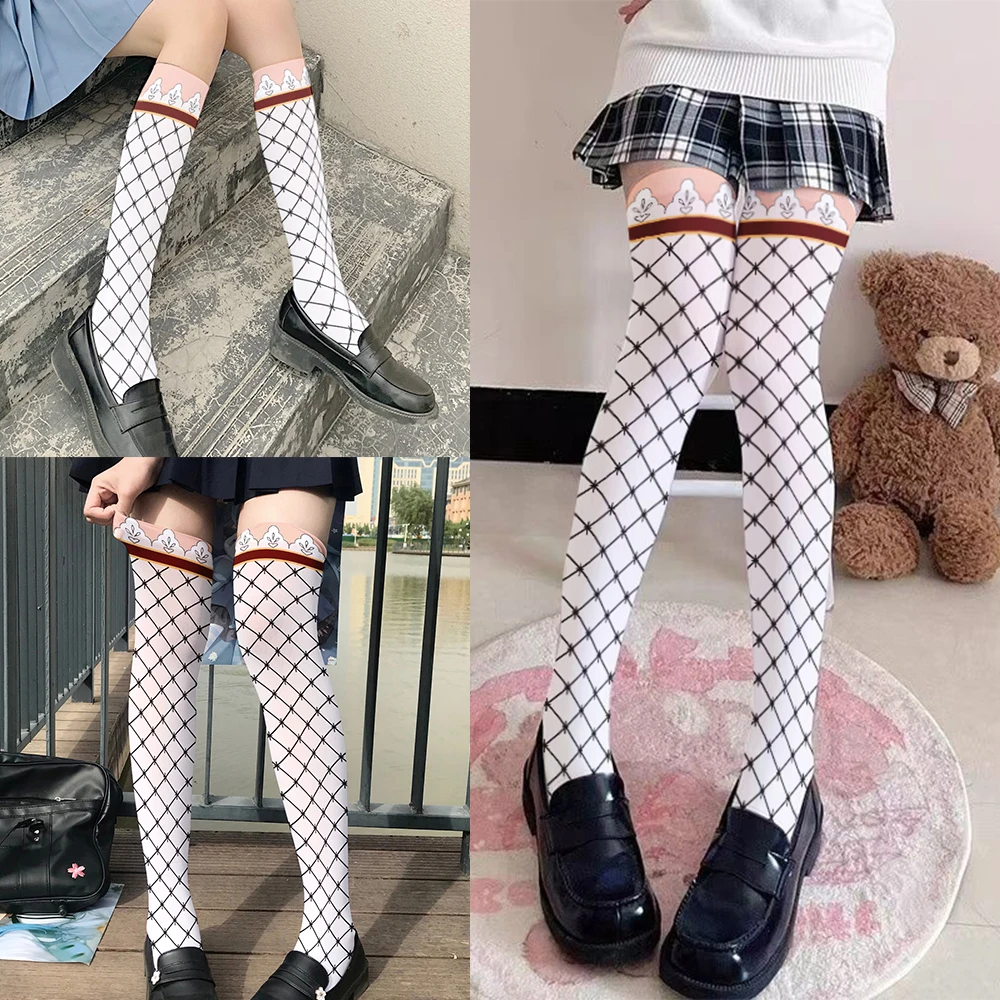 

Ladies sexy thigh socks fashion sweet Lolita stockings cute Lolita high-quality printed stockings comic-con cosplay white