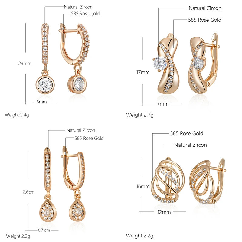 Kinel Innovative Design 4 Styles 585 Rose Gold Color Drop Earrings for Women Fashion Natural Zircon Accessories Wedding Jewelry