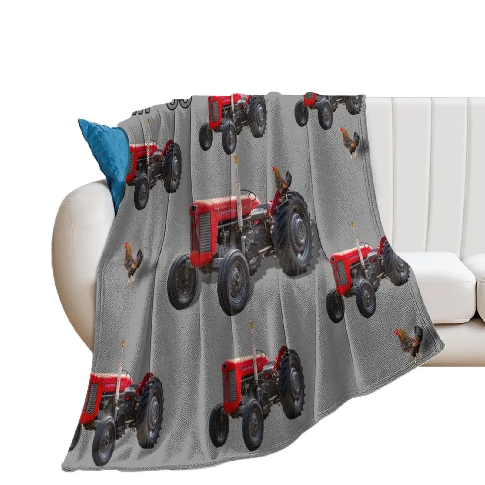 

Red tractor MF 65 and Charlie the chicken Throw Blanket Travel Flannel Fabric Warm Blankets