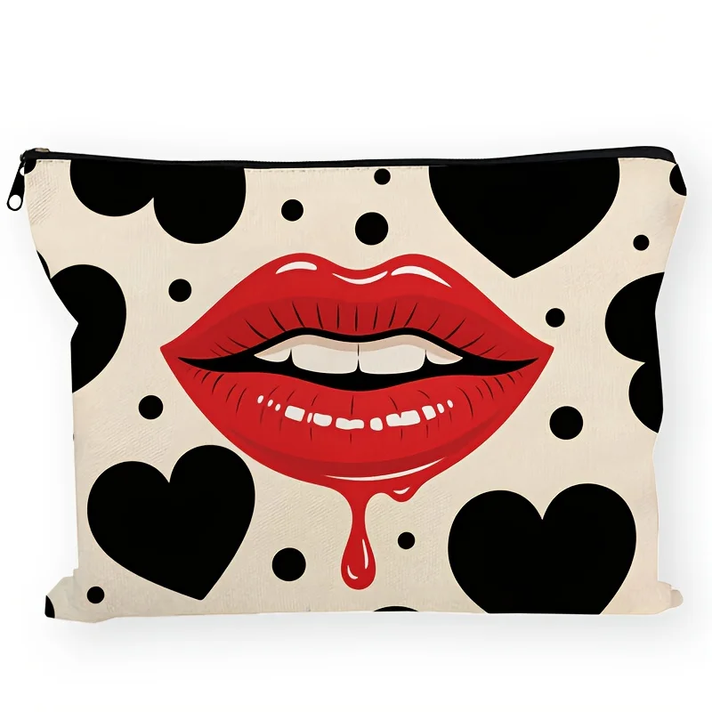 

ACharming Red Lips And Heart-shaped Makeup Bag- Multifunctional Zipper Pouch, Jewelry Storage Bag, Perfect Travel Zipper Small S