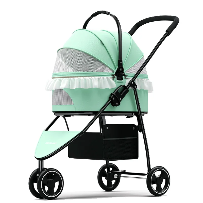 Wholesale One-key Foldable Dog Pet Stroller Jogger Shock Customized Pet Carrier Stroller For Pet Lace Design