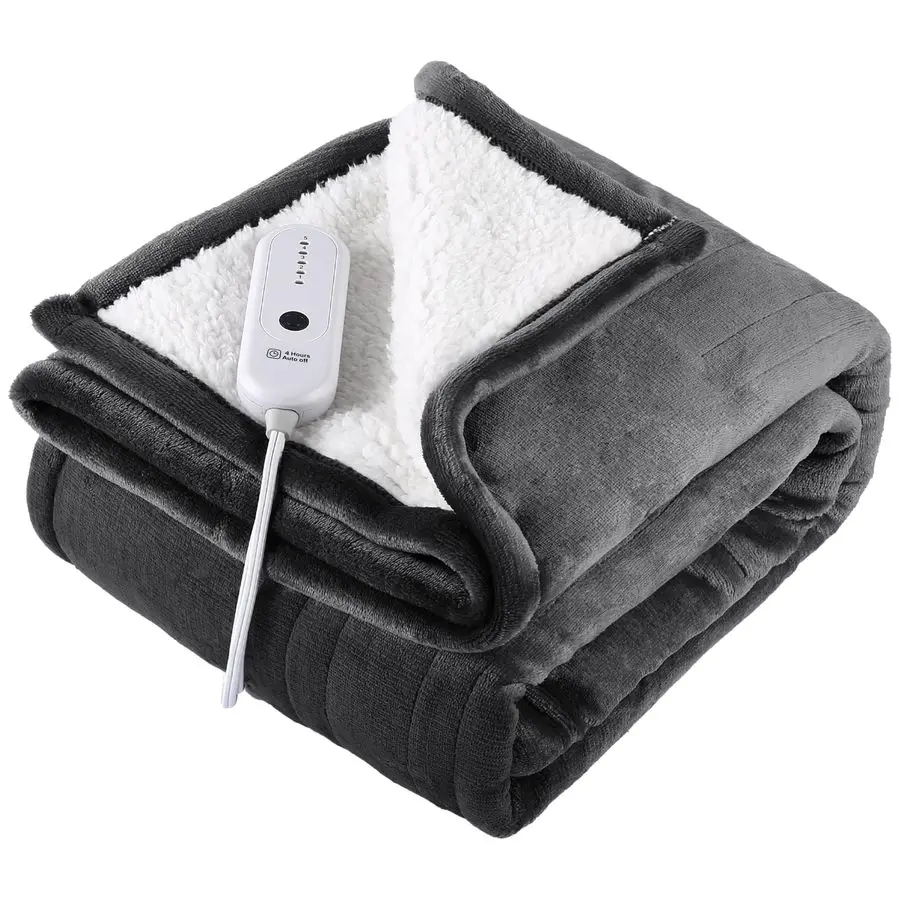 

Одеяло с электрическим подогревом 50 x 60, ультрамягкое теплое фланелевое усилитель, толстая шерпа с 5 уровнями нагрева усилителя, 4 часами автоматического выключения, Мах