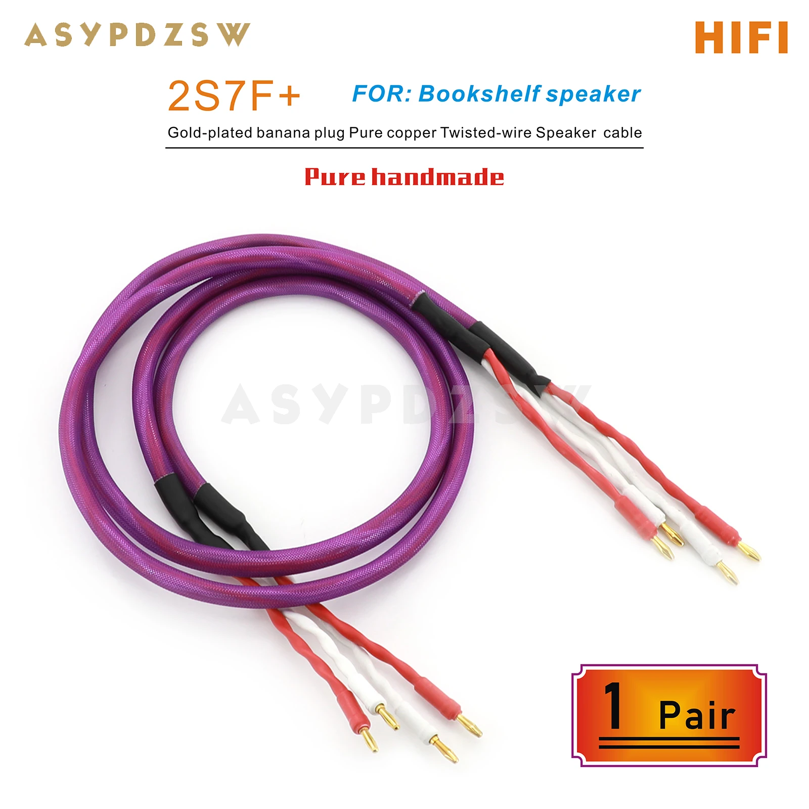 1 Pair HIFI 2S7F+ Pure handmade Gold-plated banana plug Pure copper Twisted-wire Bookshelf speaker cable