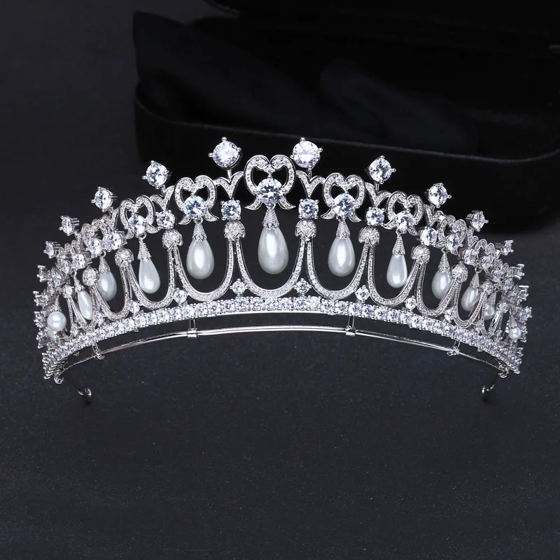 

New Royal Princess Diana Crown High End Pearl Crown Women's Headwear Jewelry Set for Bridal Wedding Gifts Host Tour H-10
