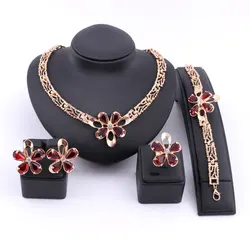 Women's Wedding Bridal Bridesmaid Zircon Crystal Statement Necklace Bracelet Ring Earrings Party Costume Jewelry Set