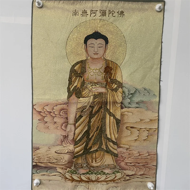 Chinese Antique Silk Brocade Tangka Painting - Embroidery Wall Art Buddha Buddhist Style Home Decor
