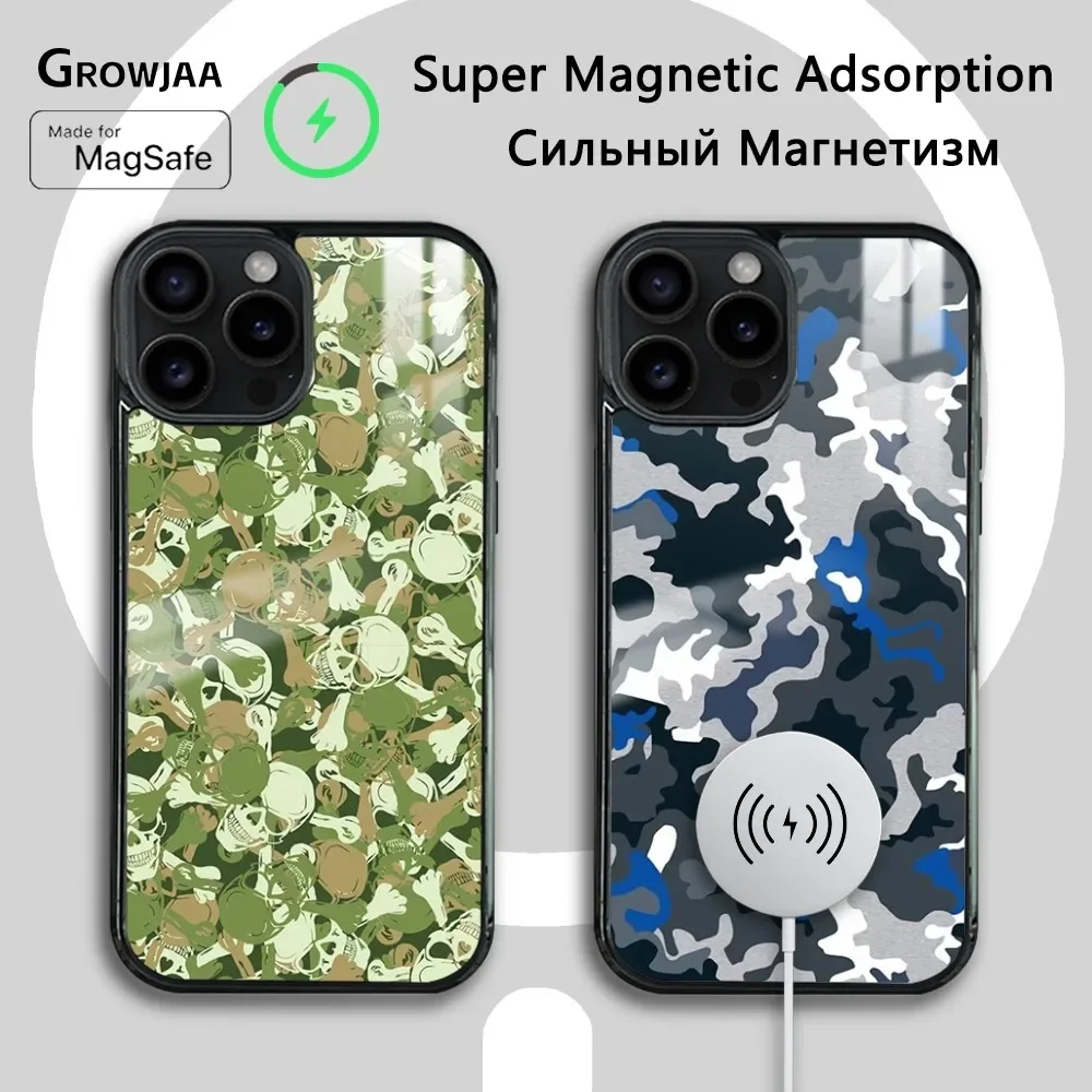 

Luxury Classic Camouflage Phone Case For iPhone 16 15 14 13 12 11 Pro Max Plus Mini Magsafe Mirror Wireless Magnetic Cover