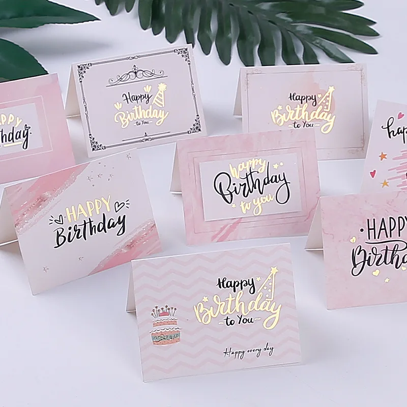 

10 piece set of hot stamping birthday folding greeting cards, small fresh cards, flower shop gifts, happy birthday postcards