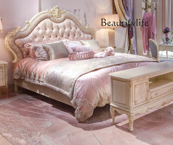 French Neoclassical Solid Wood Double Bed Home Bedroom Comfortable Fashion Exquisite Designer Premium