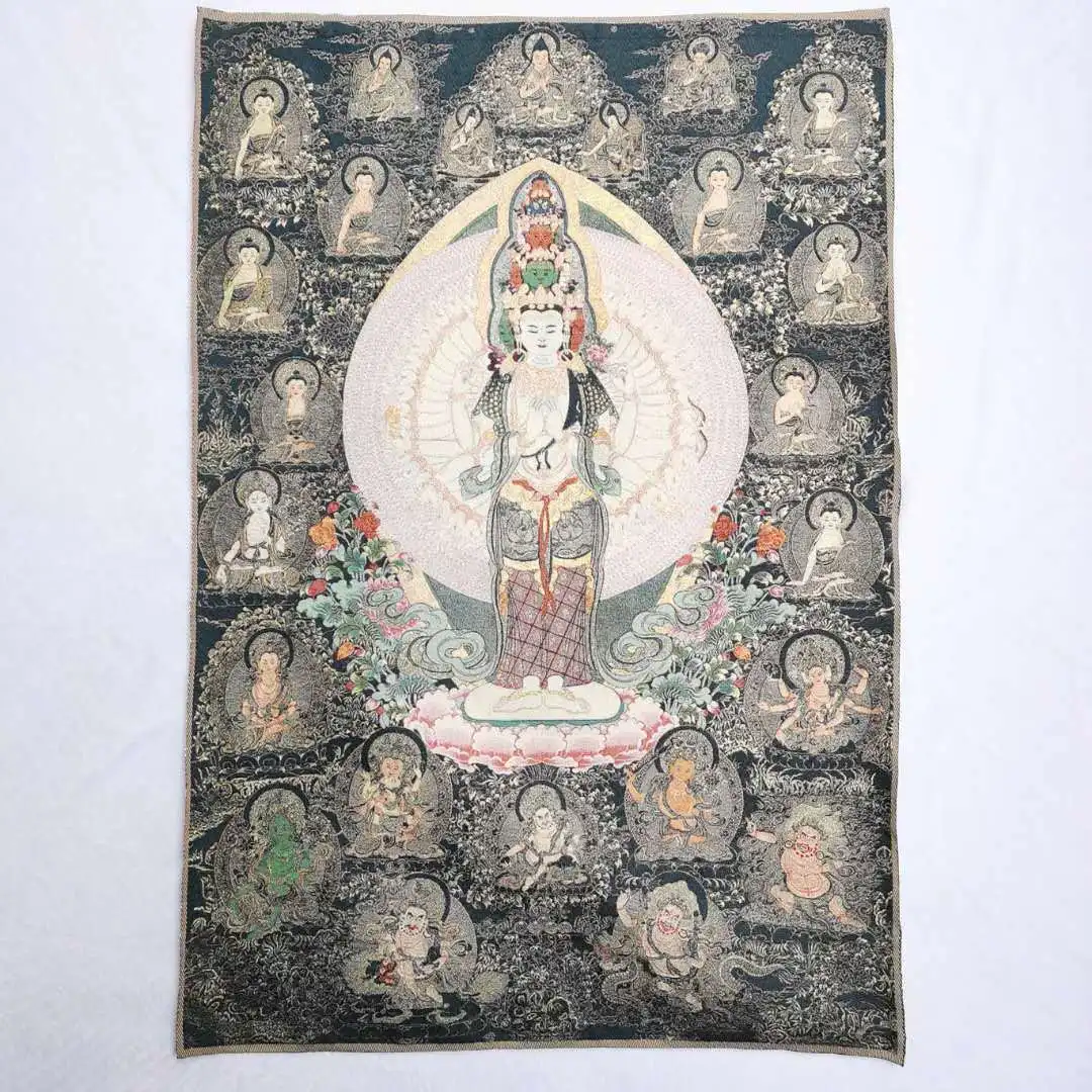 

36"Rare Tibet Tibetan Cloth Silk Rulai 1000 Arm Guanyin Kwan-yin Thangka Exquisite