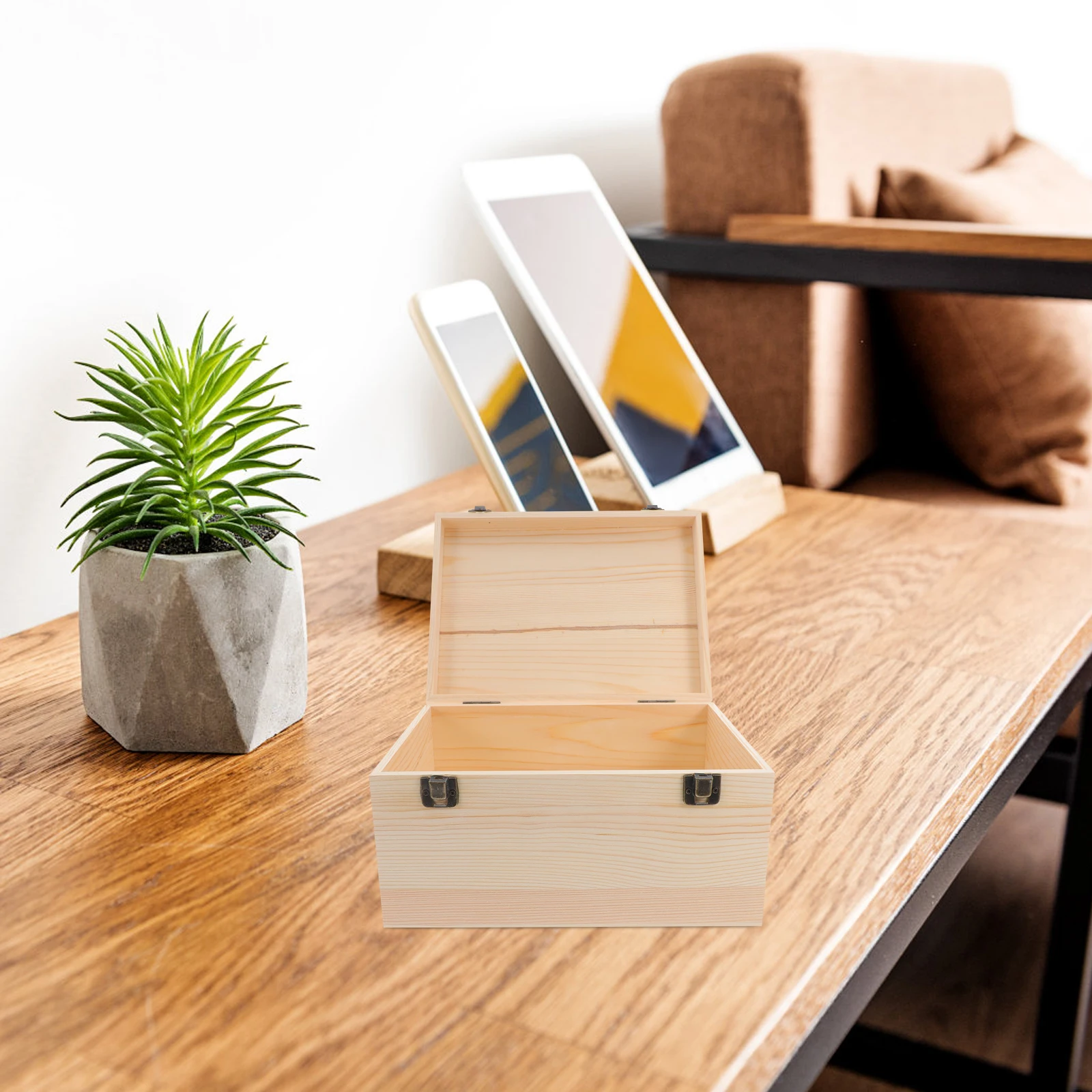 

2pcs Large Unfinished Pine Wood Box Hinged Lid Secure Clasp Storage Organizer Craft Diy Blank Canvas Decorative Keepsake Case
