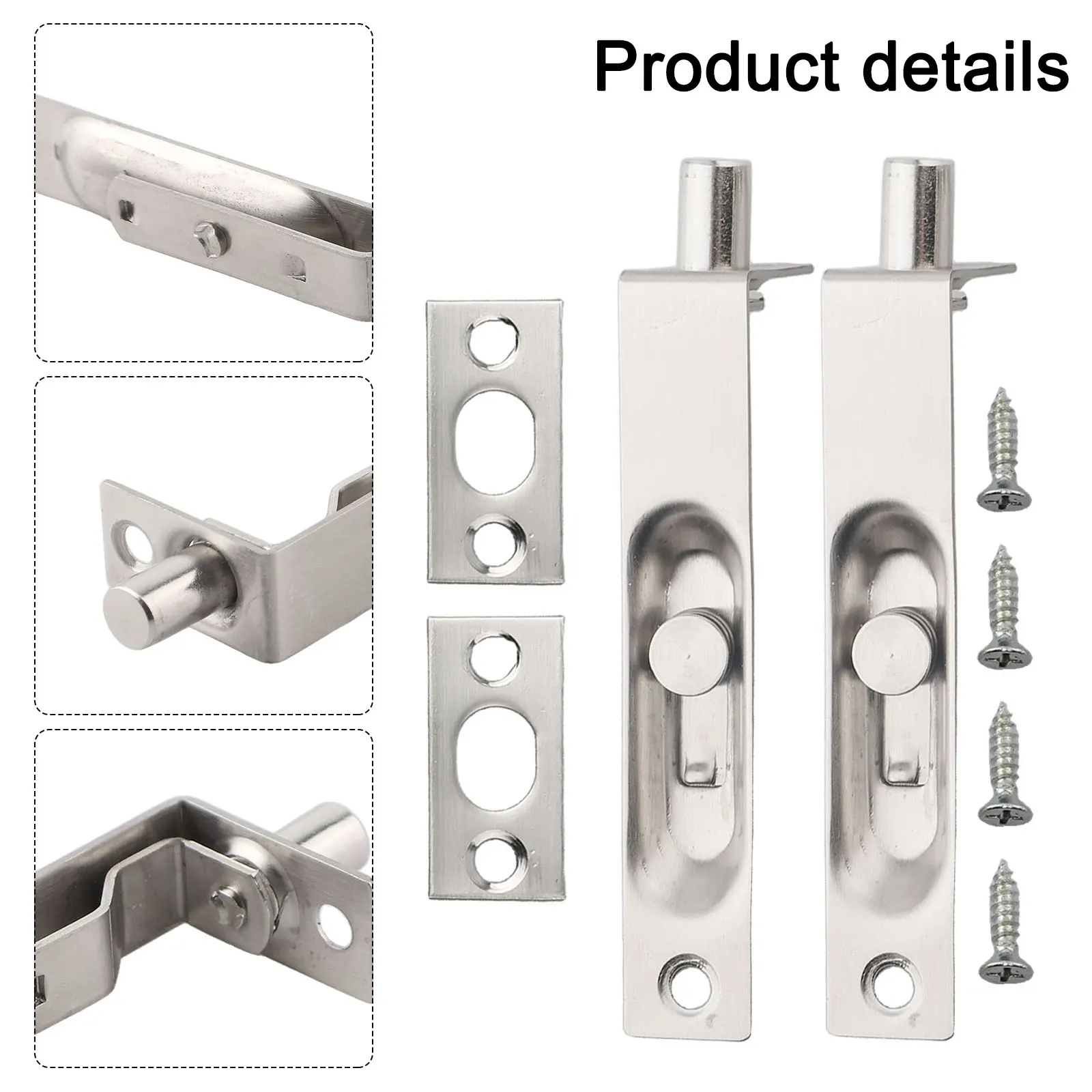 Stainless Steel Door Guard 2 Pack 4 Inch Door Flush Bolt Easy to Install For All Door Types Home and Commercial Use