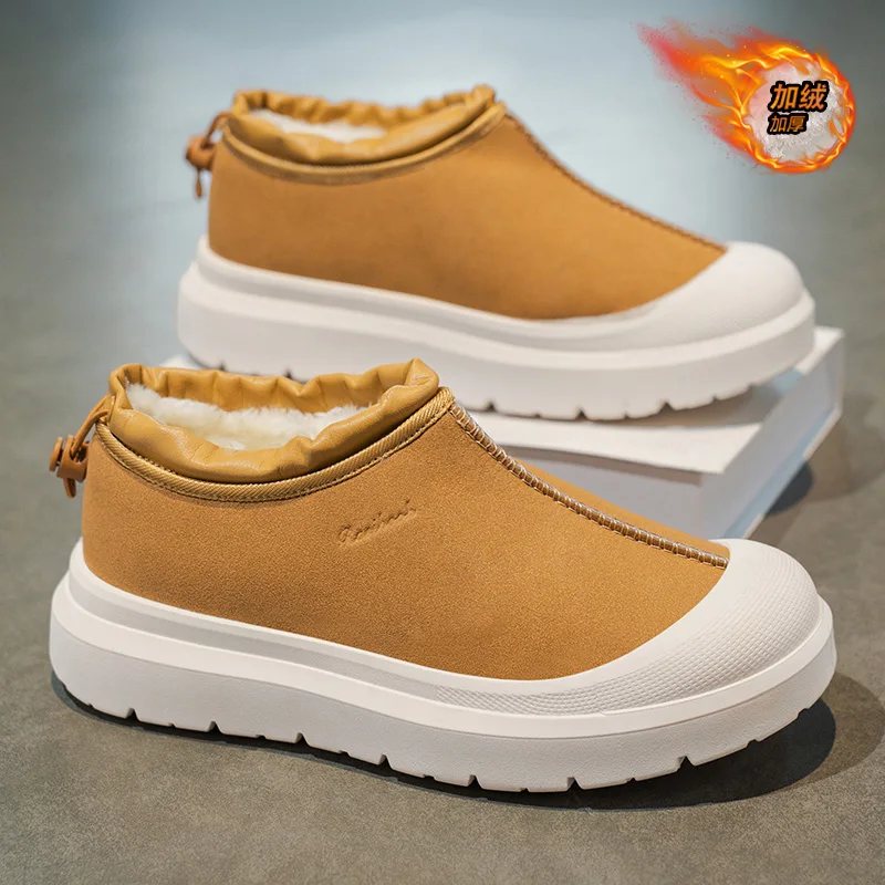 Winter MenPlatform Snow Ankle Boots Thick Fleece Lined Warm Short Booties Non‑Slip Rubber Sole Casual Outdoor PlushCouple Shoes