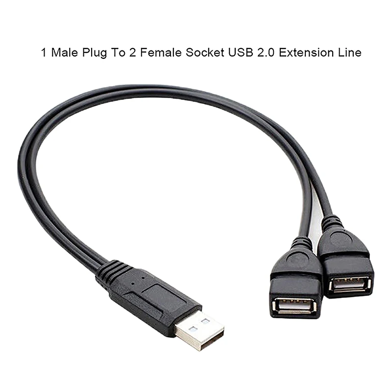 1 ذكر التوصيل إلى 2 أنثى المقبس USB 2.0 تمديد خط كابل بيانات محول الطاقة محول الفاصل USB 2.0 كابل