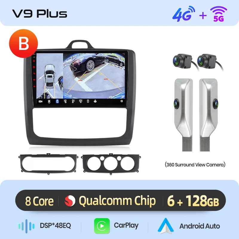 Junsun Qualcomm 8-Core 360 °   Panoramische Camera Draadloze CarPlay Android Auto Radio voor ford focus 2 3 Mk2 Mk3 2004-2011 GPS